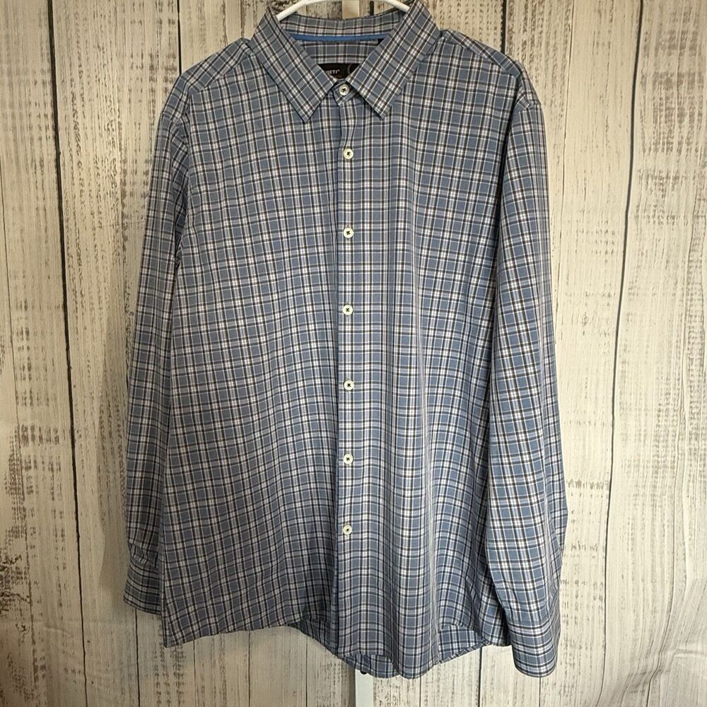 Quieti Mens Shirt XL Plaid Long Sleeve Button Up Blue Brown